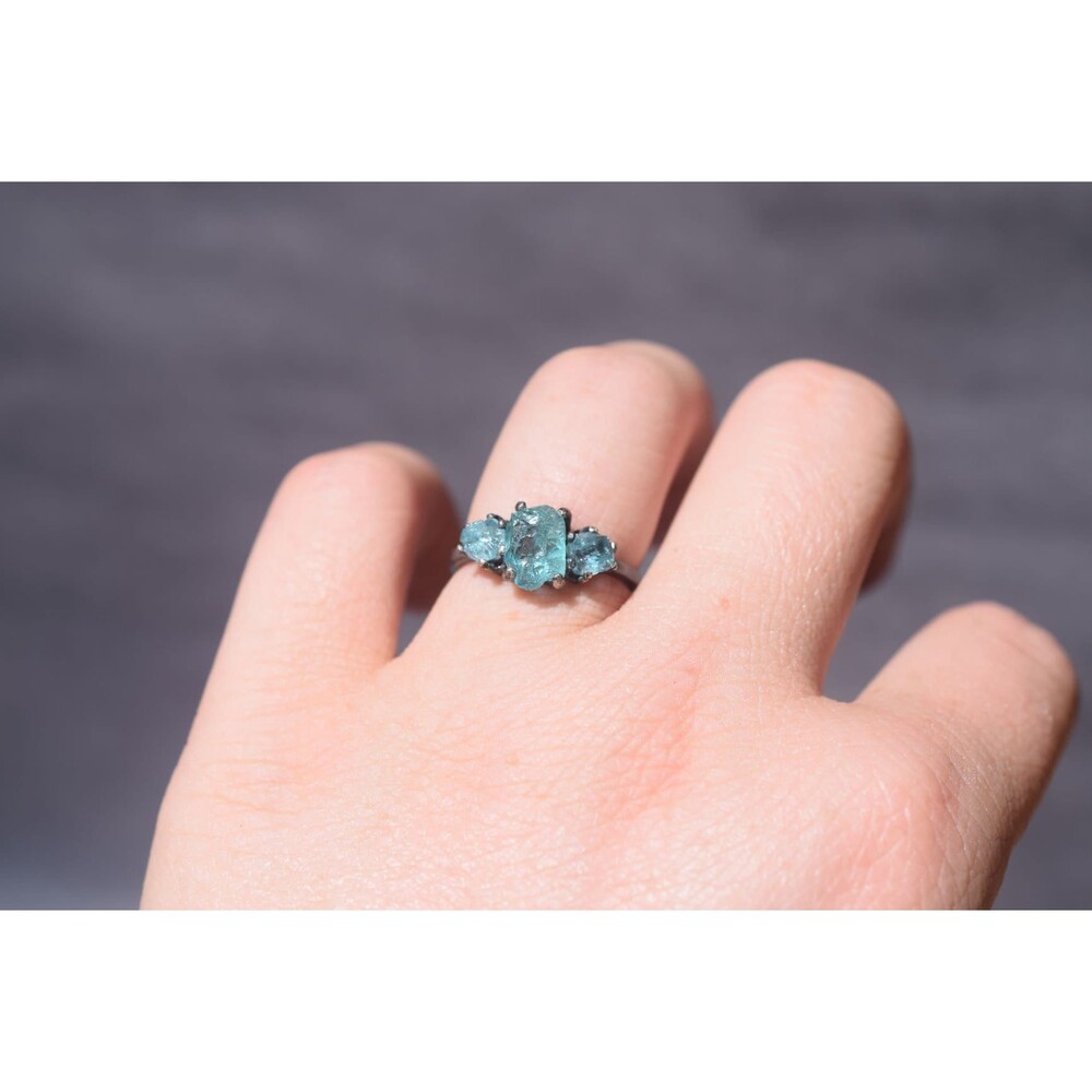 Apatite Engagement Ring, Raw Stone Ring, Organic Gemstone Ring, Rough Stone Ring